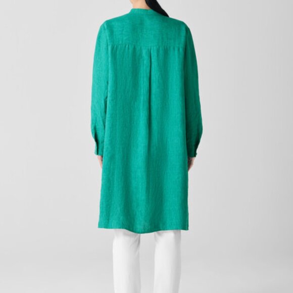 EILEEN FISHER Washed Organic Linen Delave Shirt Dress Long Sleeve Green - Picture 4 of 15